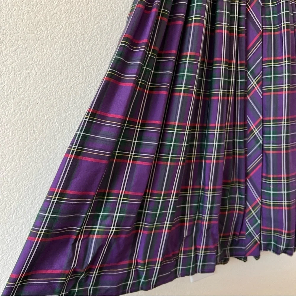 Vintage 80s Eileen West Purple Tartan Plaid Pleated Maxi Dress NWOT Small - Picture 9 of 16